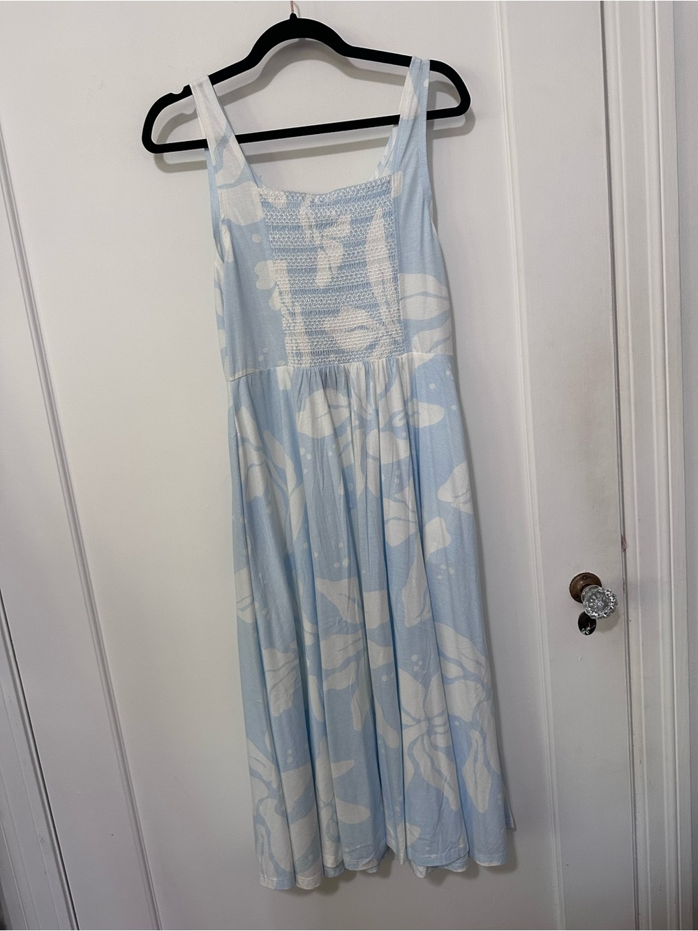 Happy Earth NWT Lily midi dress light blue/white floral print organic cotton -L - Picture 7 of 15